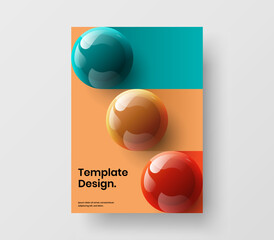 Colorful company cover A4 vector design illustration. Bright 3D spheres handbill layout.