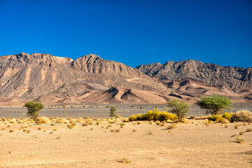 Beautiful desert mountain landscape of Anti-Atlas, Lesser Atlas or Little Atlas mountains, Morocco.