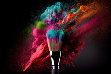 Make up brush with splash of colors - obrazy, fototapety, plakaty