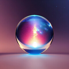 A dreamy concept art. Abstract man walking into the universe. Glowing crystal ball.