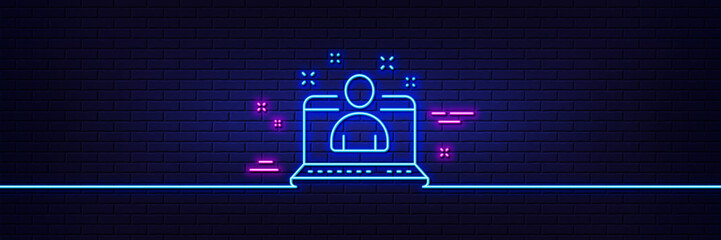 Neon light glow effect. Best manager line icon. Business management sign. Agent symbol. 3d line neon glow icon. Brick wall banner. Best manager outline. Vector