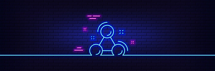 Neon light glow effect. Chemistry molecule line icon. Laboratory atom sign. Analysis symbol. 3d line neon glow icon. Brick wall banner. Chemistry molecule outline. Vector