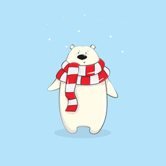 Christmas Polar bear, Merry Christmas illustrations of cute Polar bear with accessories like a knitted hats, sweaters, scarfs