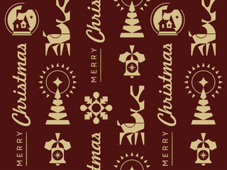 Fototapeta na wymiar Merry Christmas Tree Happy New Year Celebration Santa Claus Gift Icons Pattern Snowman Postcard Website illustration