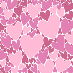 Valentines day background with hand drawn pink and purple hearts