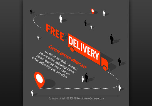Free delivery shipping flyer advertisement with car icon dark and red version