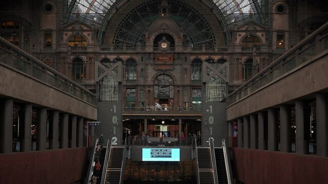 Old train station hall of ity Antwerp, Belgium. Antwerp Central Railway station