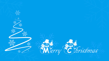 Merry Christmas. Blue Christmas Background with Snowflake Tree. Winter Holidays. Christmas Card. Vector illustration.	