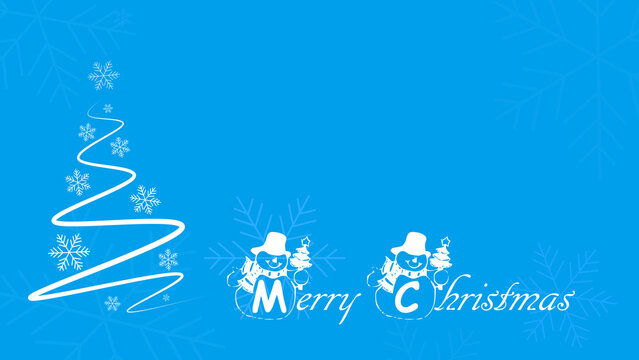 Merry Christmas. Blue Christmas Background with Snowflake Tree. Winter Holidays. Christmas Card. Vector illustration.	
