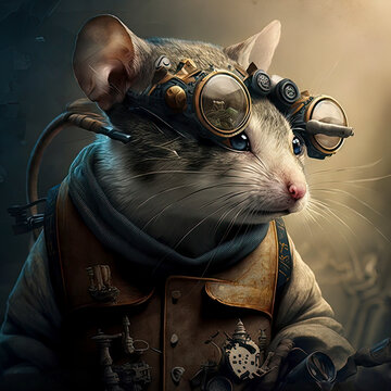 Mouse Fiction Character with Glasses, Leather Vest and Blue Scarf made with Generative AI