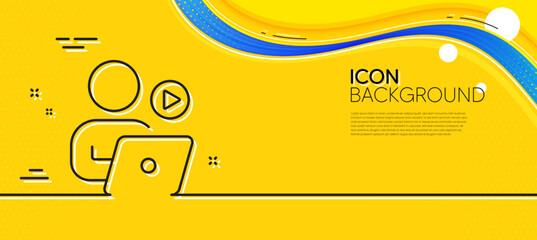 Naklejka na ściany i meble Video conference line icon. Abstract yellow background. Online training sign. Start presentation symbol. Minimal video conference line icon. Wave banner concept. Vector