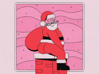 Sexy Santa Claus Merry Christmas Tree Happy New Year Celebration Funny Santa Claus Gift Icons Pattern Snowman Postcard Website illustration	