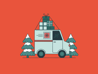 Obraz premium Merry Christmas Tree Happy New Year Celebration Santa Claus Gift Icons Pattern Snowman Postcard Website illustration