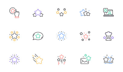 Obraz premium Stars line icons. Night star, Firework glitter and Favorite sign. Twinkle stars, Chef award line icons. Favorite bookmark, premium star, ranking rate. Sparkle geometry shape. Vector