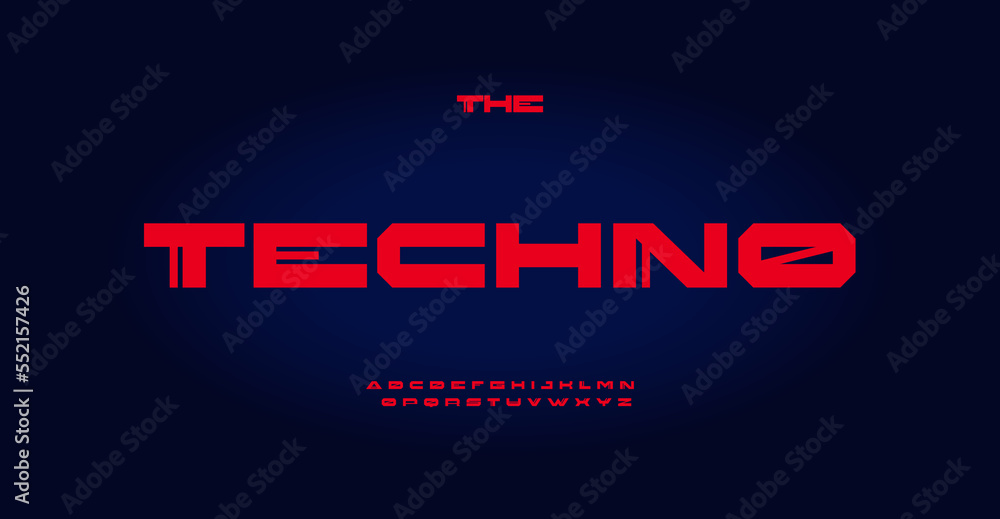 Poster wide techno font, contemporary alphabet. extended typeset with lines in cyber futuristic style. unus
