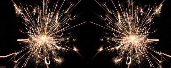 Golden elegant background with lights, fireworks and space for text