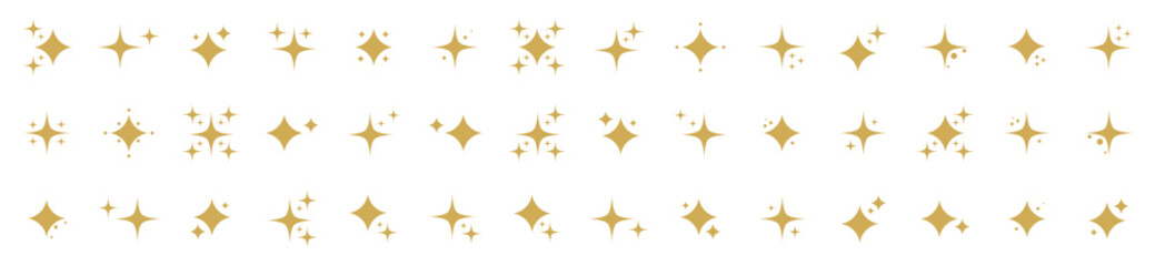 Collection of different gold sparkles icons.