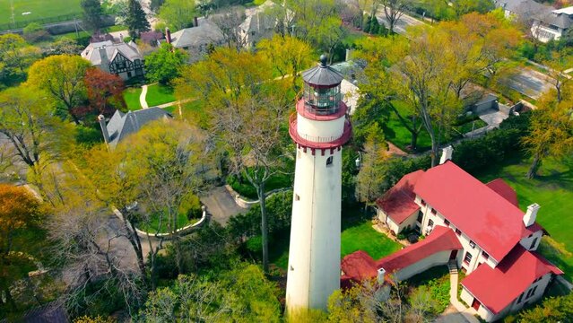 Vintage Lighthouse, Grosse Point Light in Evanston, Illinois