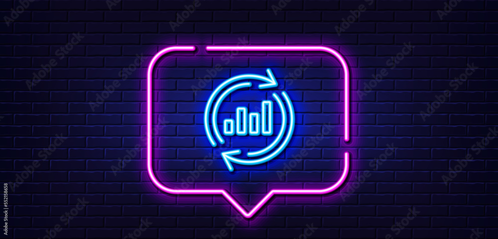 Poster neon light speech bubble. chart line icon. update report graph or sales growth sign. analysis and st