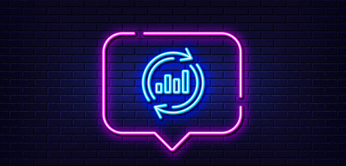 Neon light speech bubble. Chart line icon. Update Report graph or Sales growth sign. Analysis and Statistics data symbol. Neon light background. Update data glow line. Brick wall banner. Vector