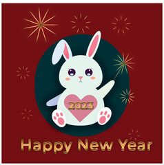 Cute rabbit, design for the new year. Chinese new year 2023 year of the rabbit - blue design with rabbit, bunny. Lunar new year concept, modern design red