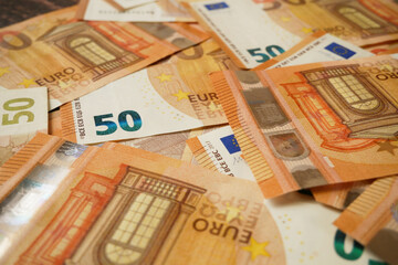 euro money  on wooden background. euro cash. euro money banknotes stack