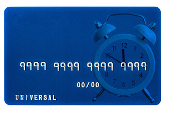 debit, credit card with clock design closeup
