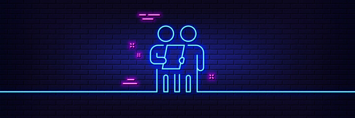 Neon light glow effect. Survey line icon. Contract application sign. Agreement document symbol. 3d line neon glow icon. Brick wall banner. Survey outline. Vector