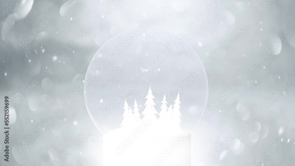 Poster christmas holiday snow globe snowball with animated snowy trees with falling snowflakes snowfall and