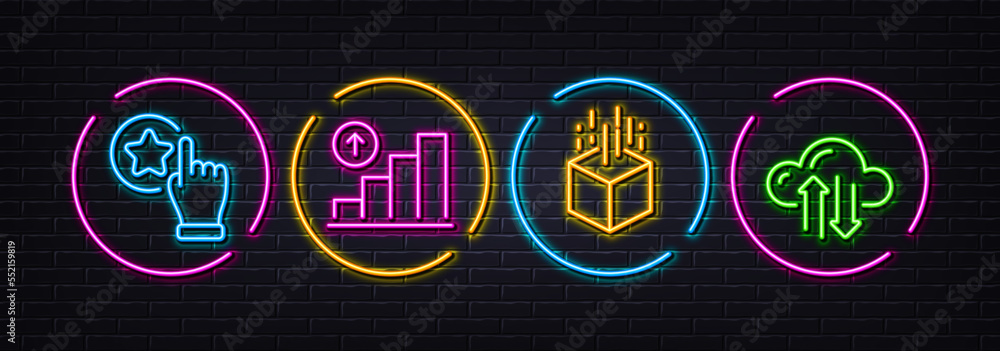 Poster graph chart, rate button and augmented reality minimal line icons. neon laser 3d lights. cloud sync 