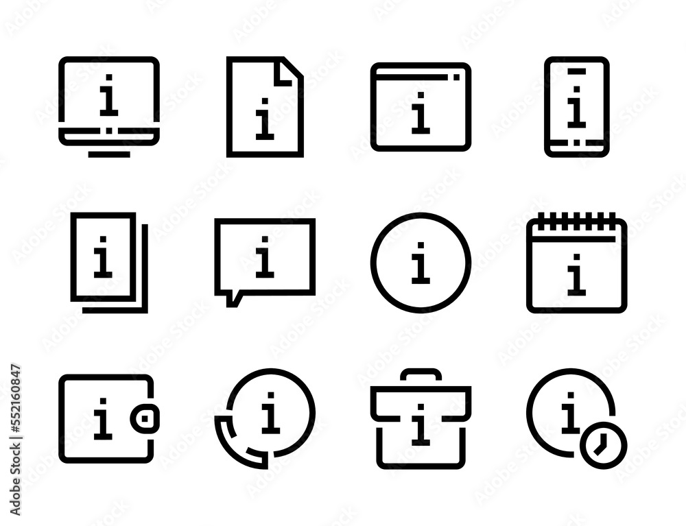 Poster info and user guide line vector icons. help desk and information service outline icon set.