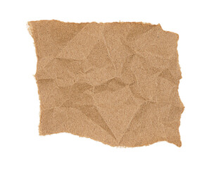 Crumpled torn piece of brown paper isolated on transparent background