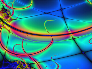 bright abstract pattern of bright and glowing lines in blue tones, wallpaper, color graphics, design