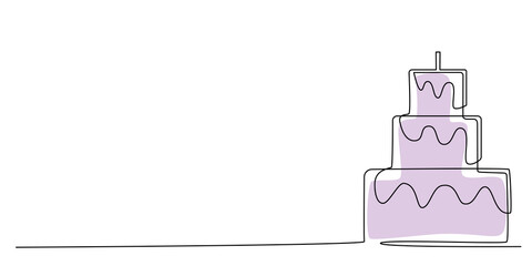 Decoration continuous line hand drawing element cake for wedding photo book, invitations. Vector stock illustration minimalism design isolated on white background. Editable stroke single line. 