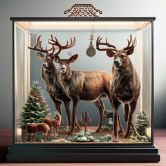 photorealistic a christmas reindeer in a sci-fi/knolling case - AI Generated