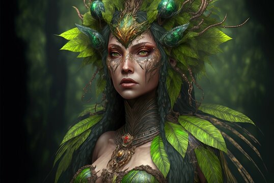 Jungle Queen. Generative AI, non-existent person.