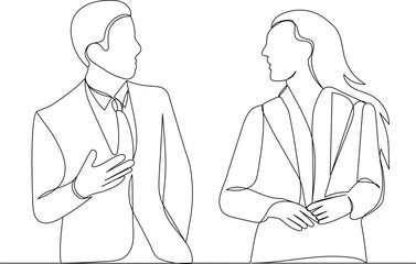 man and woman communicate sketch, continuous line drawing, vector