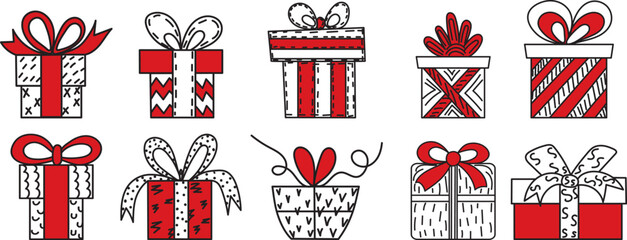 gifts doodle sketch ,outline isolated vector