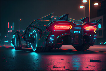 Sports cyberpunk futuristic car on a neon cyberpunk background in the style of the 80s	