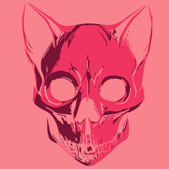 Cat skeleton for t-shirt print pink, hand drawn vector picture