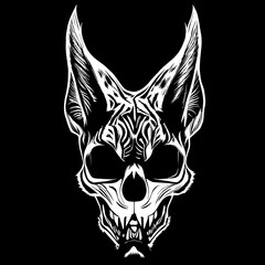 Obraz premium cat skeleton line art black and white, hand drawn vector picture