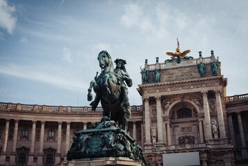 Fototapeta na wymiar Prince Eugene Statue in front of Neue Burg in Heldenplatz in Vienna Austria Europe