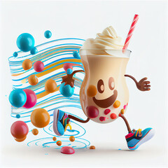 Happy milkshake, milk, glass, chocolate, drink, shake, milkshake, dairy, straw, yoghurt, drinking, energy, kid, happy, child, cocoa, smile, sport, fun, funny, cartoon, face, emoji, running, sports