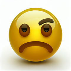 Fototapeta premium Ironic emoji, emoticon, emotion, face, eyebrow, raising, ironic, sad, cry, expression, communication, icon, sign, symbol, sadness, illustration, 3d rendering, pout, generative ia
