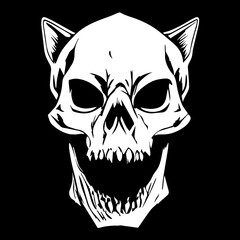 cat skull tattoo black and white, hand drawn vector picture
