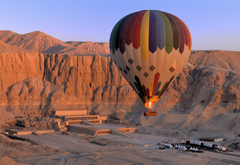 HATSHEPSUT'S TEMPLE WITH THE BALLOON IN THE VALLEY OF THE KINGS IN LUXOR