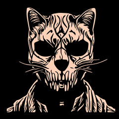 Fototapeta na wymiar feline skeleton black and white, hand drawn vector picture