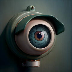 Sinister eye watching, spy, surveillance, privacy, big brother, issue, watch, monitoring, security, safety, concept, problem, evil, spyhole, scary, illustration - obrazy, fototapety, plakaty