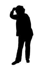 woman with hand in front looking away on white background