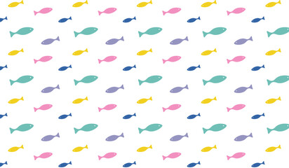 Pattern with colorful fish in minimalistic style.